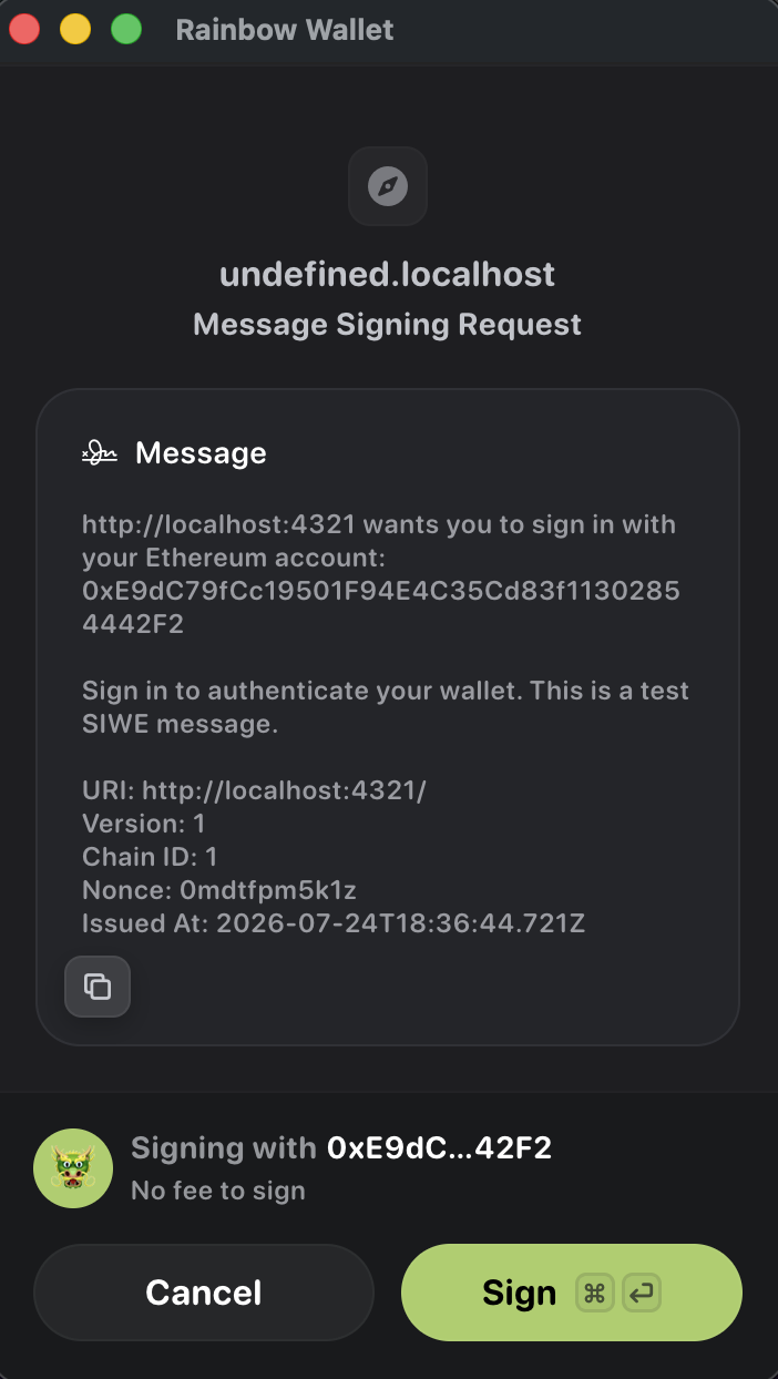Rainbow browser extension not supporting SIWE