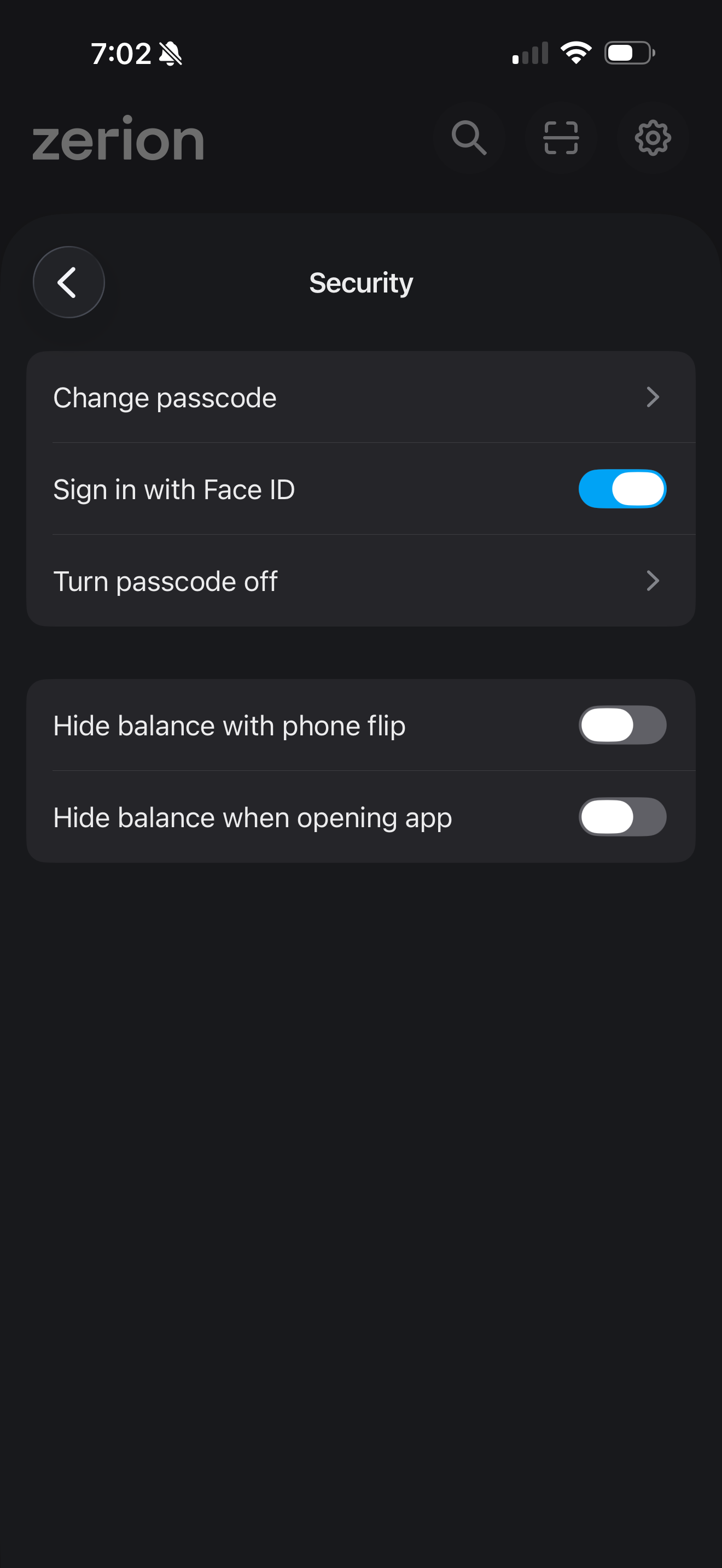 Security settings on iOS